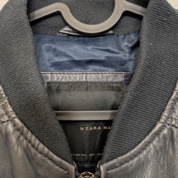 Zara Man Leather Jacket, Size L in Navy - Picture 4 of 7